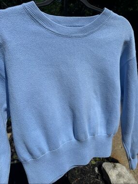 aerie Light Blue Cropped Crewneck Sweater Size Small